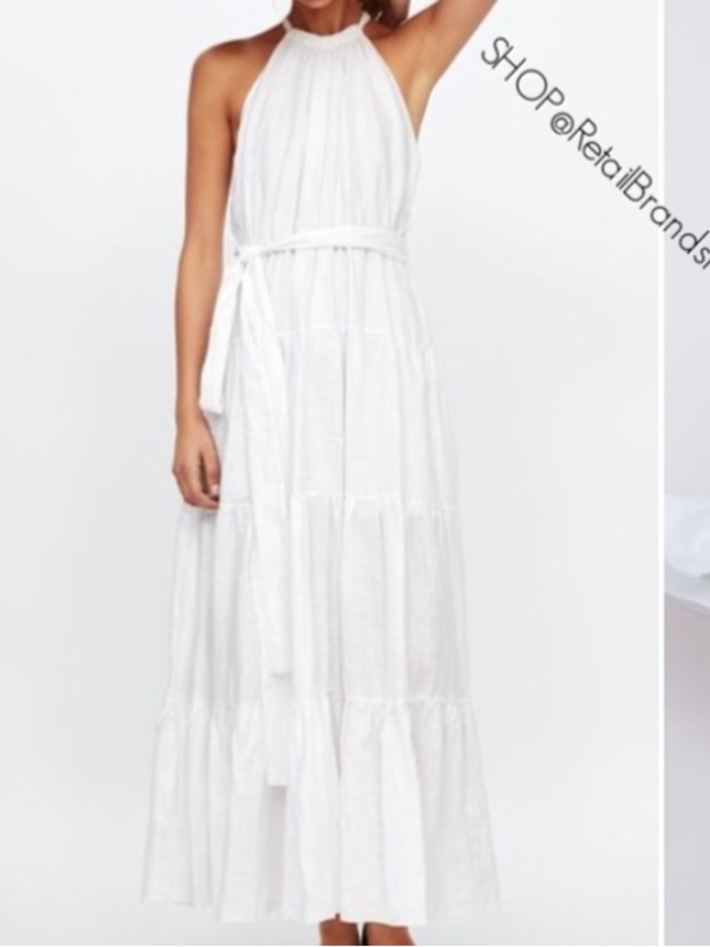 ⬆️ ZARA WHITE 100% LINEN HALTER BELTED FULLY LINED MAXI DRESS - Picture 10 of 15